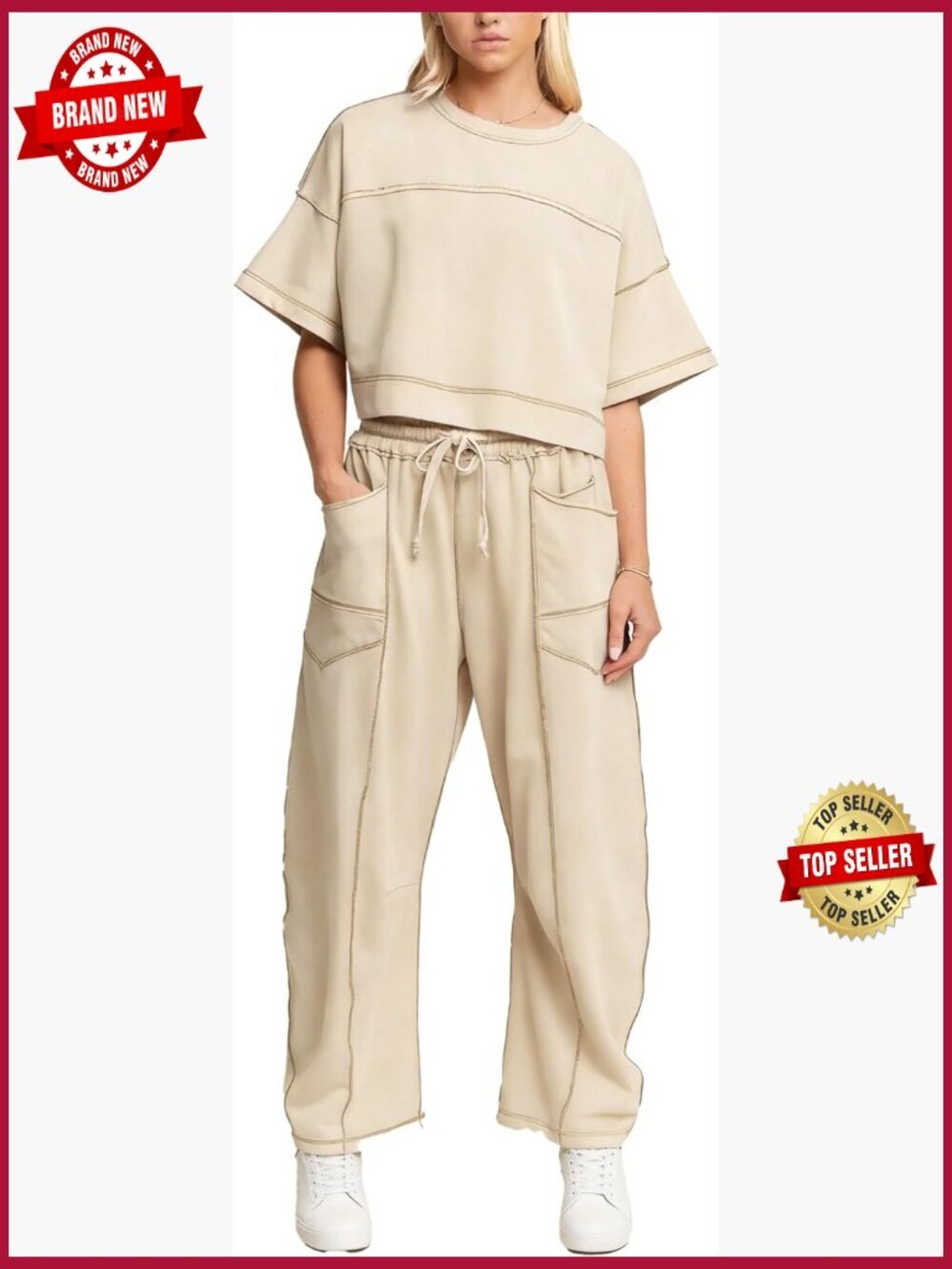 2 Piece Lounge Set Short Sleeve Top Wide Leg Pants Matching Outfit